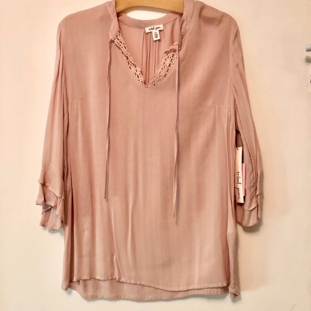 Dusty Pink Boho Ruffle Sleeve Shirt